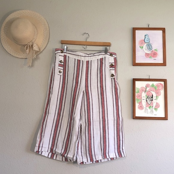 Andrew Marc Pants - Andrew Marc NY Linen White & Red Striped Capri Pants